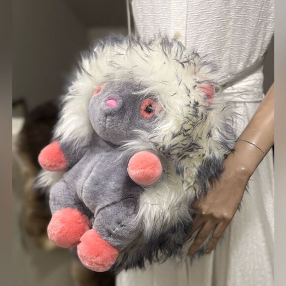 Cute Hedgehog Multi Use Bag/Real Shearling Crossbody/Backpack/Plushie/Pillow - Picture 12 of 16
